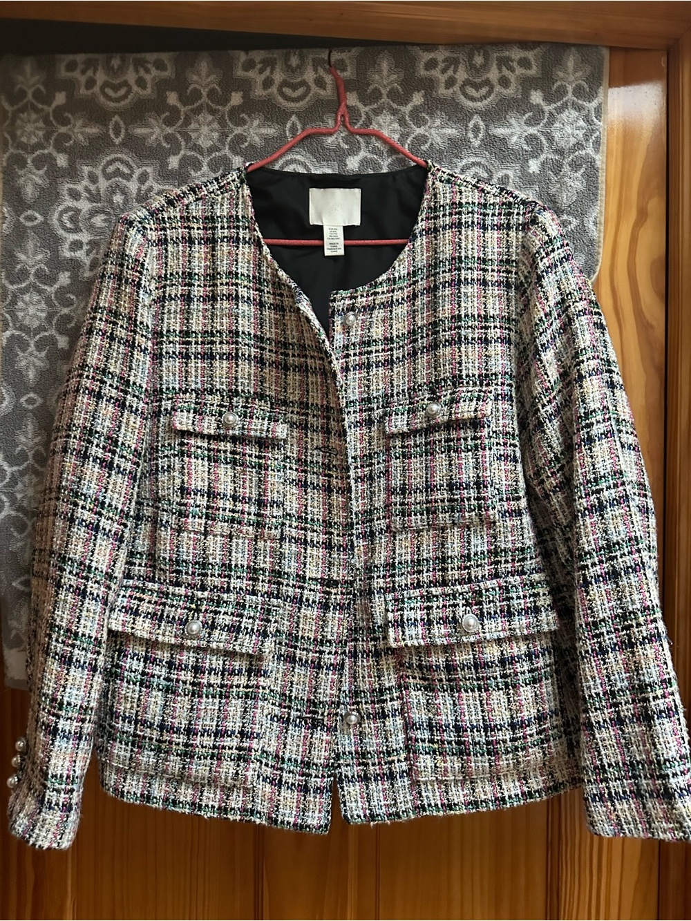 H&M Multicolor Tweed Collarless Blazer